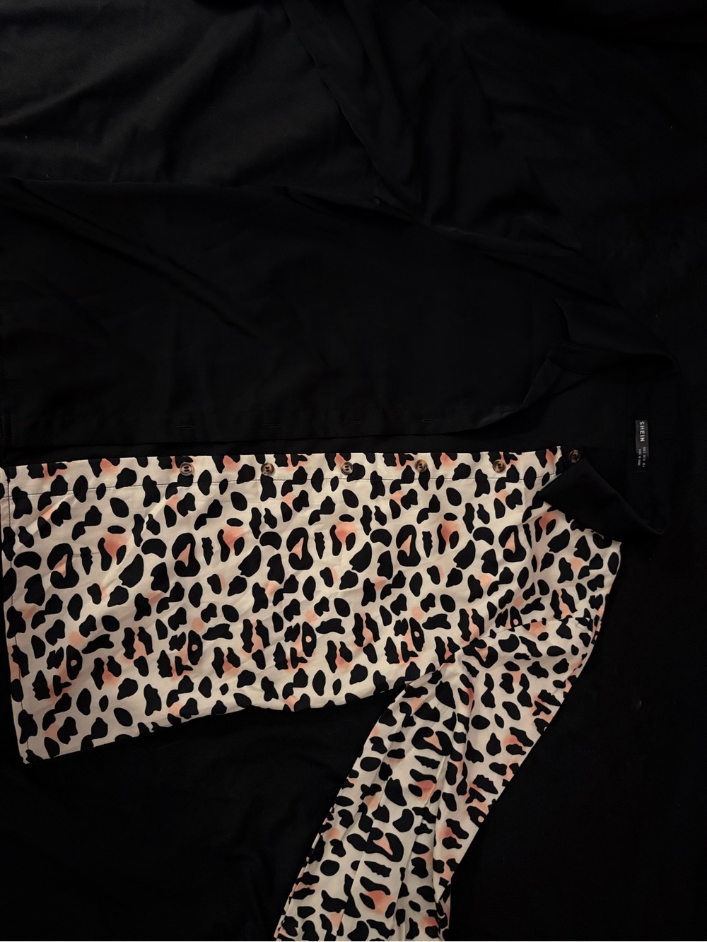 SHEIN Color Block Leopard Print ButtonDown Blouse/ Black & Tan/ S